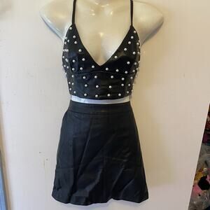 Lulus & Forever21 Skirt &Top S/M Set Black FauxLeather Festival Beach Whimsigoth
